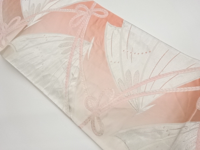 リサイクル　抽象蝶に紐模様織出し袋帯